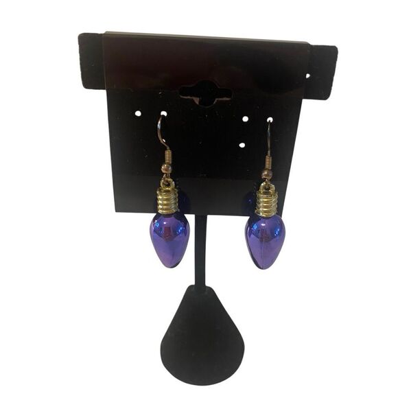 Festive Purple Iridescent Christmas Bulb Earrings - Picture 1 of 4